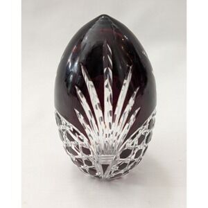 Vintage Ruby Red Cut To Clear Glass Hollow Egg Paperweight 4" Burst Scaled